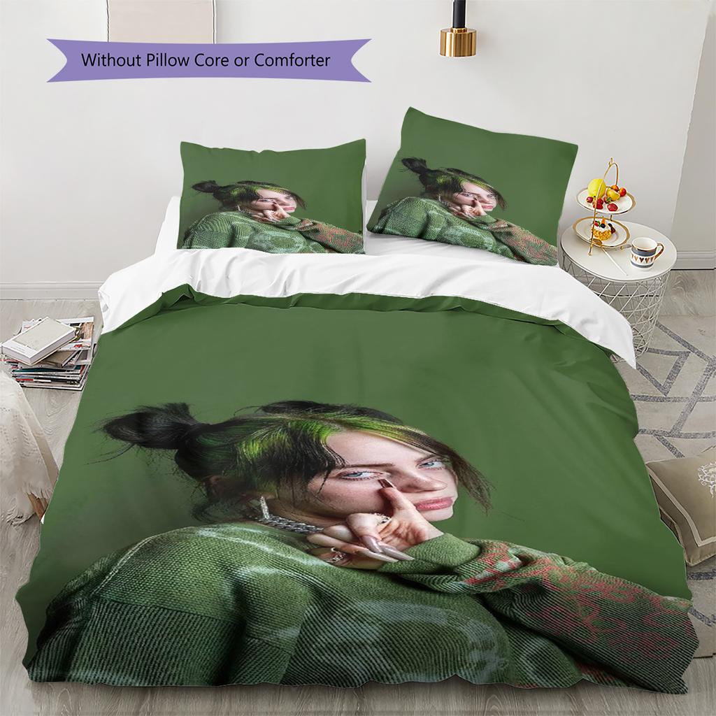 Billie Eilish Pattern Bedding,Quilt Set Quilt Cover Pillowcase Home Birthday Gift (1 * Duvet Cover + 2 * Pillowcase, Without Core)