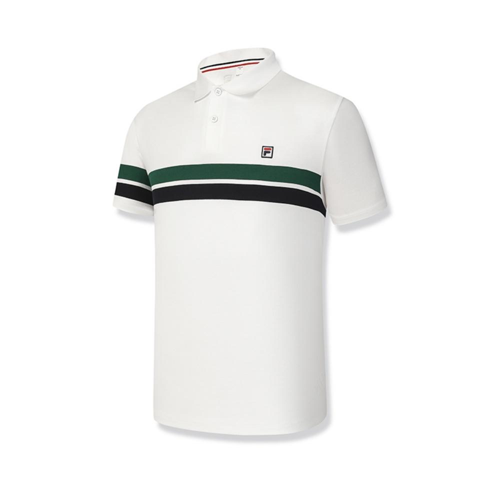 Fila Tennis Fashion Retro Comfortable Simple Striped Versatile Casual Sports Polo Shirt Men Tops Jade-White A11M533105F-WT