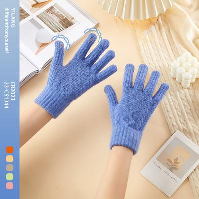 Gloves for Women Autumn and Winter Knitted Gloves Cute Solid Color Cold Proof and Warmth Thickened Cycling Touch Screen Versatile Gloves