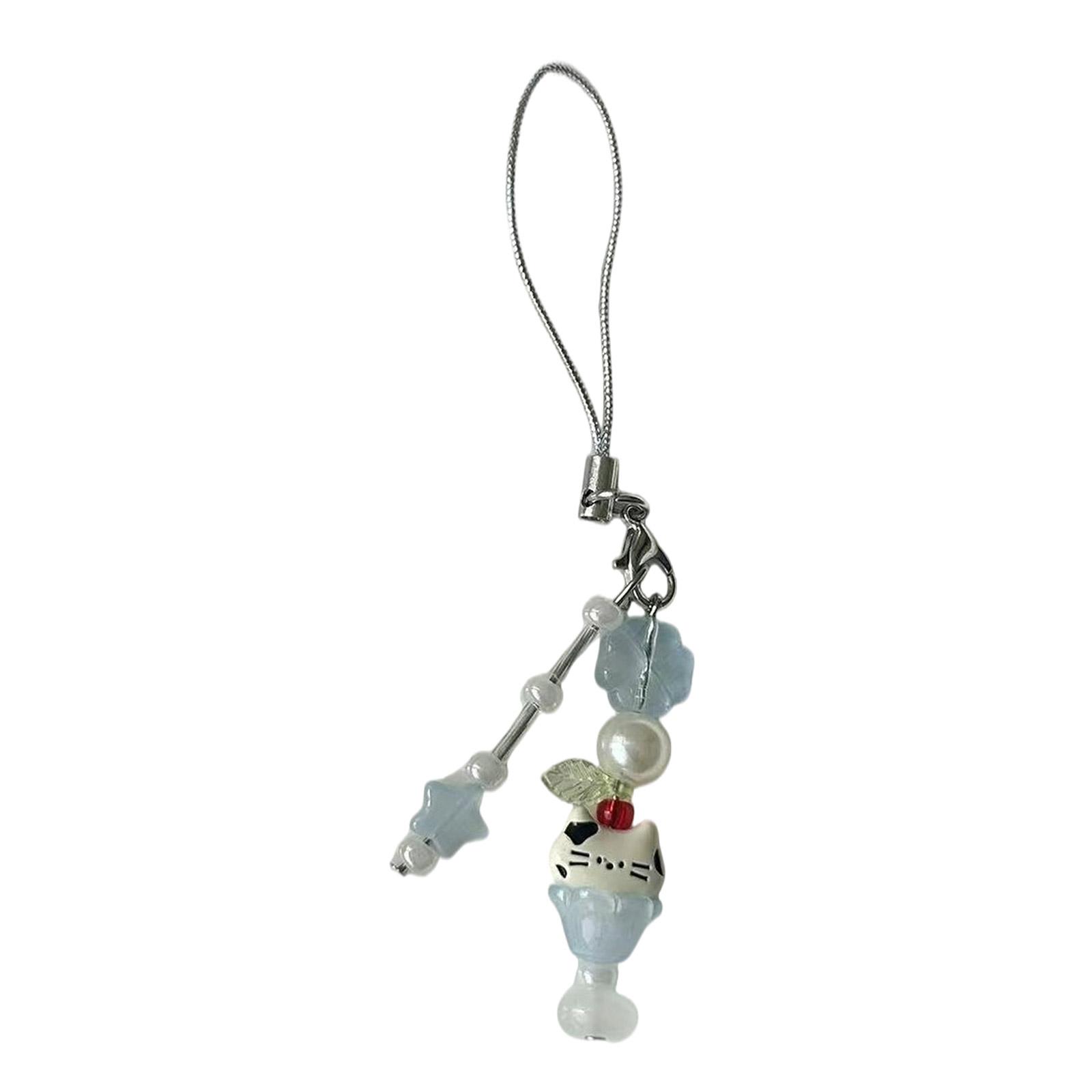 

Playful Cat Shaped Beaded Phone Chain Fun Cat Figure Beaded Mobile Accessory Comfortable Acrylic Phone Chain Charm 1
