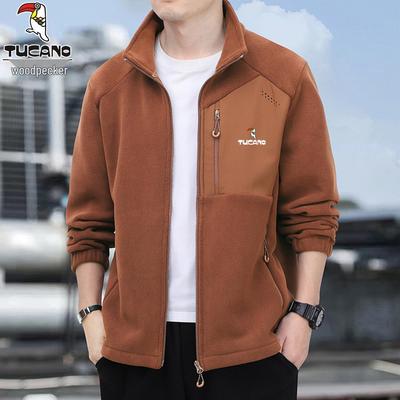 Woodpecker Men's Thickened Fleece Hoodie Jacket - Warm Stand Collar for Autumn/Winter Outdoor Sports