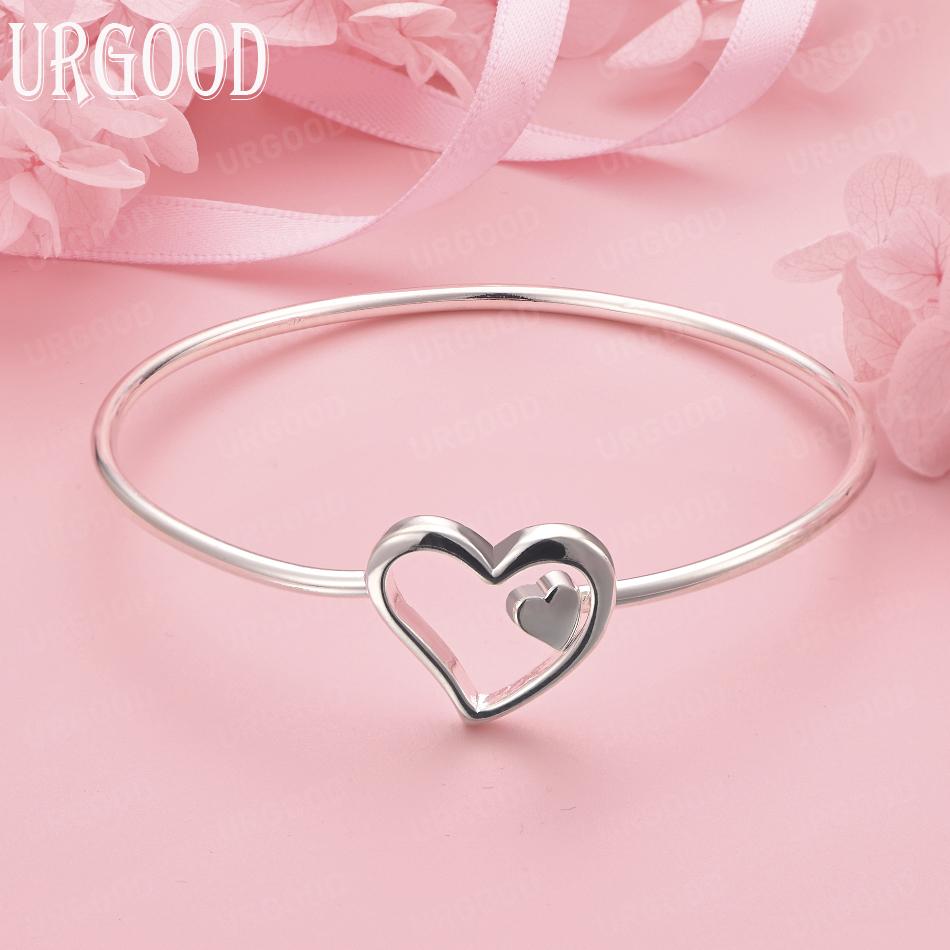925 Sterling Silver Heart Bangle Wedding Romance Jewelry 68mm