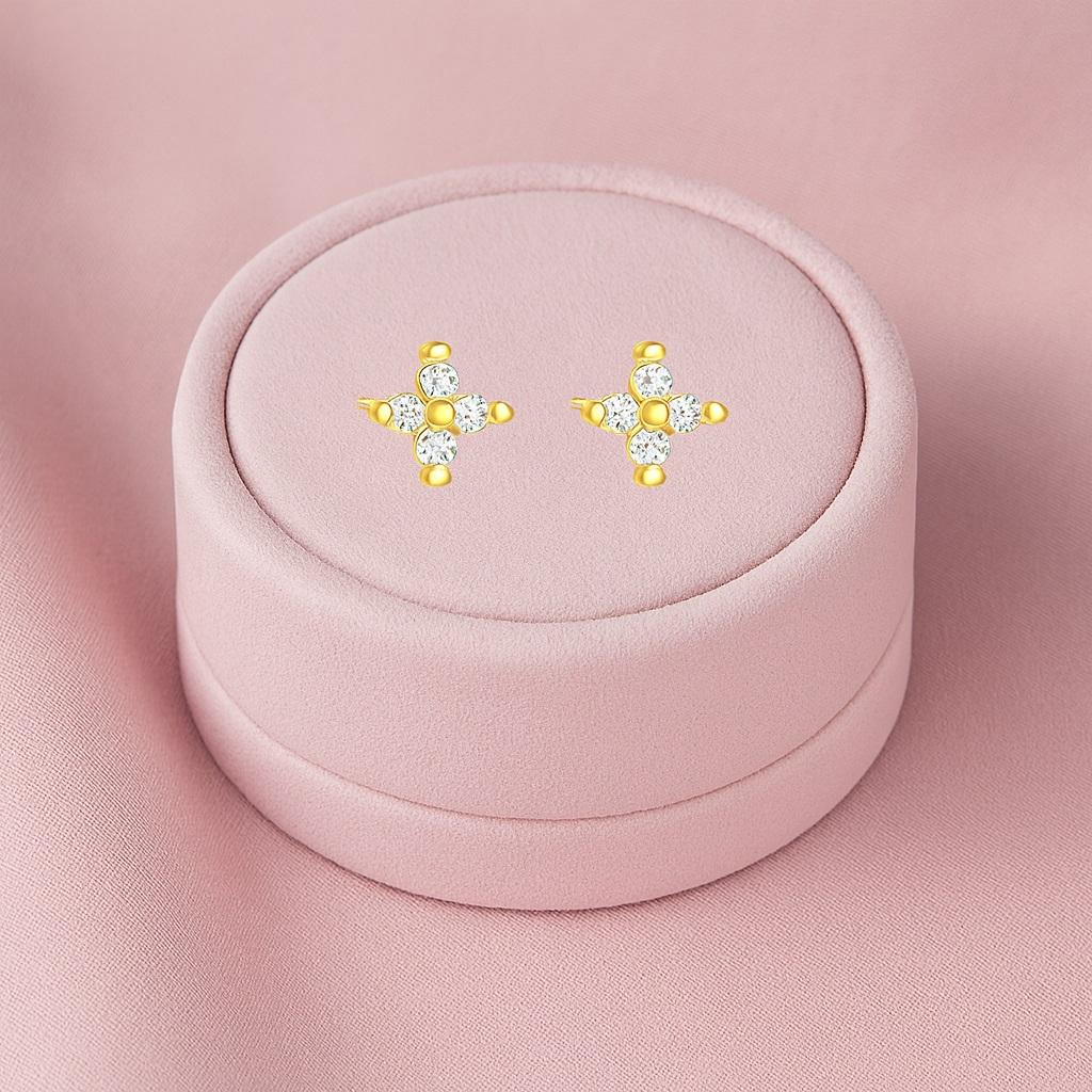 Florale Kleine Blüte Ohrstecker - Sterlingsilber Gelbvergoldet