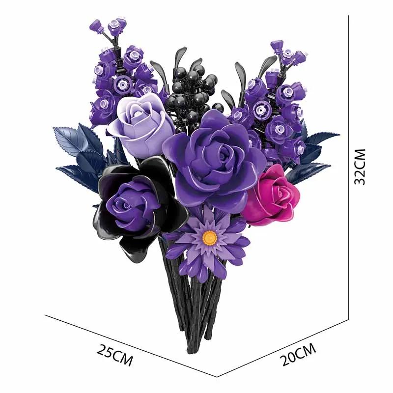 

Non-Toxic Build Moc Purple Rose Botanical Building Block Setgothic Decor Artificial Rose Flower Bouquet Model Toys Valentines Day Gifts bagged