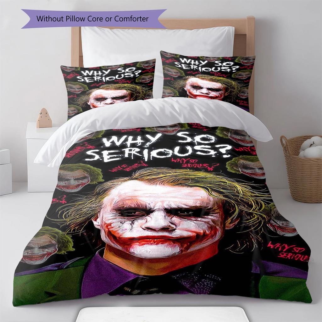 Joker Clown Pattern Bedding Quilt Set Quilt Cover Pillowcase Home Decoration Gift (1 * Duvet Cover + 2 * Pillowcase, Without Core)