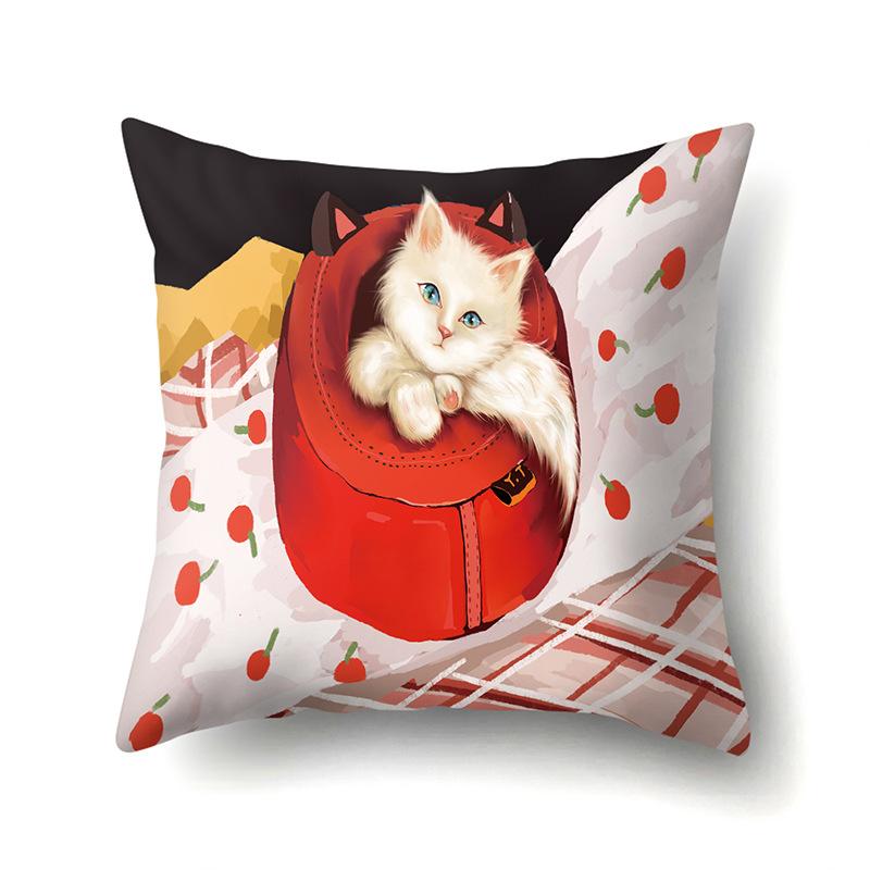 

Polyester Pillow Cover Cute Cartoon Cat Printed Pillow Cover Waist Cushion Cover Car Cushion Head Cushion Cover No pillow core