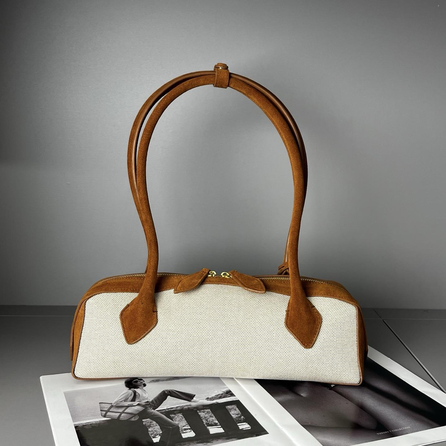 

Жіноча сумка з натуральної шкіри з малюнком лінивого собаки такси, з коров ячої шкіри, одноплечова, під пахву, великої місткості, ручна, у французькому стилі, для жінок 32×11×10cm білий/кавовий