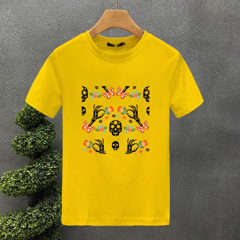 Sommer Kreativität Blume Totenkopf-Print Y2k T-Shirt Für Mann Kurzärmelig Luxus Tees Für Herrenbekleidung Locker Reine Baumwolle Weiche Oberteile