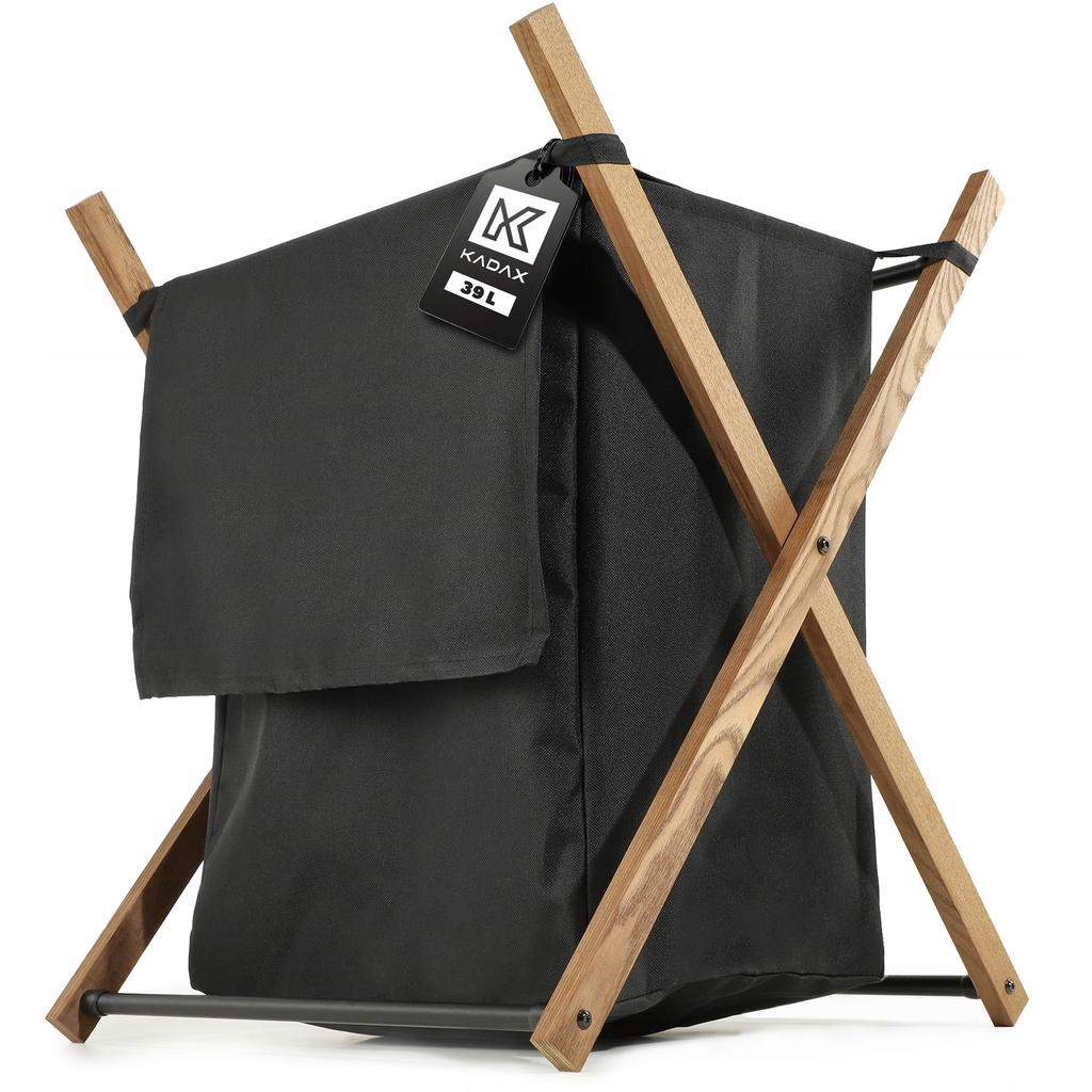 KADAX Cesto para la Ropa Negro de Madera Plegable Contenedor Grande Eco 39L