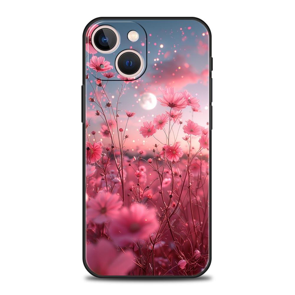 Luxus Handyhülle Für Apple iPhone 11 15 14 Pro MAX 12 13 7 8 Plus X XR XS MAX SE Silikon Schwarze Hülle Funda Kirschblütenbaum