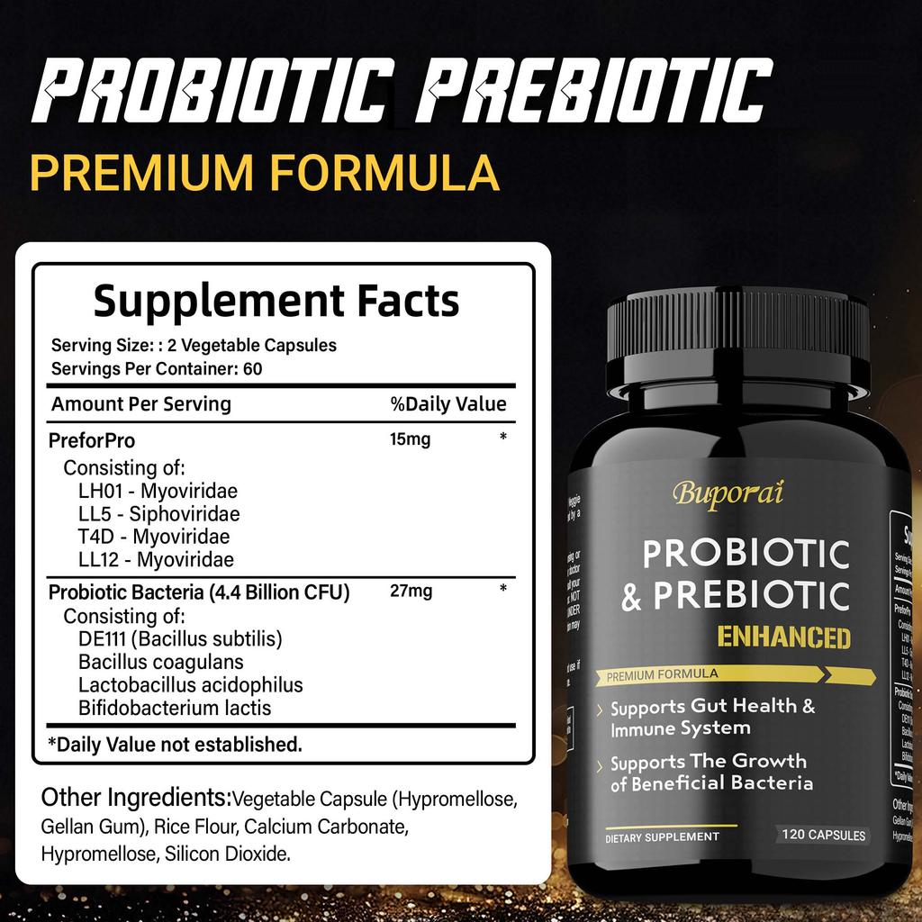 Compound Probiotic Capsules, Multi-strain Lactobacillus and Bifidobacteria, Prebiotics, Dietary Supplements, Suitable for Adults.