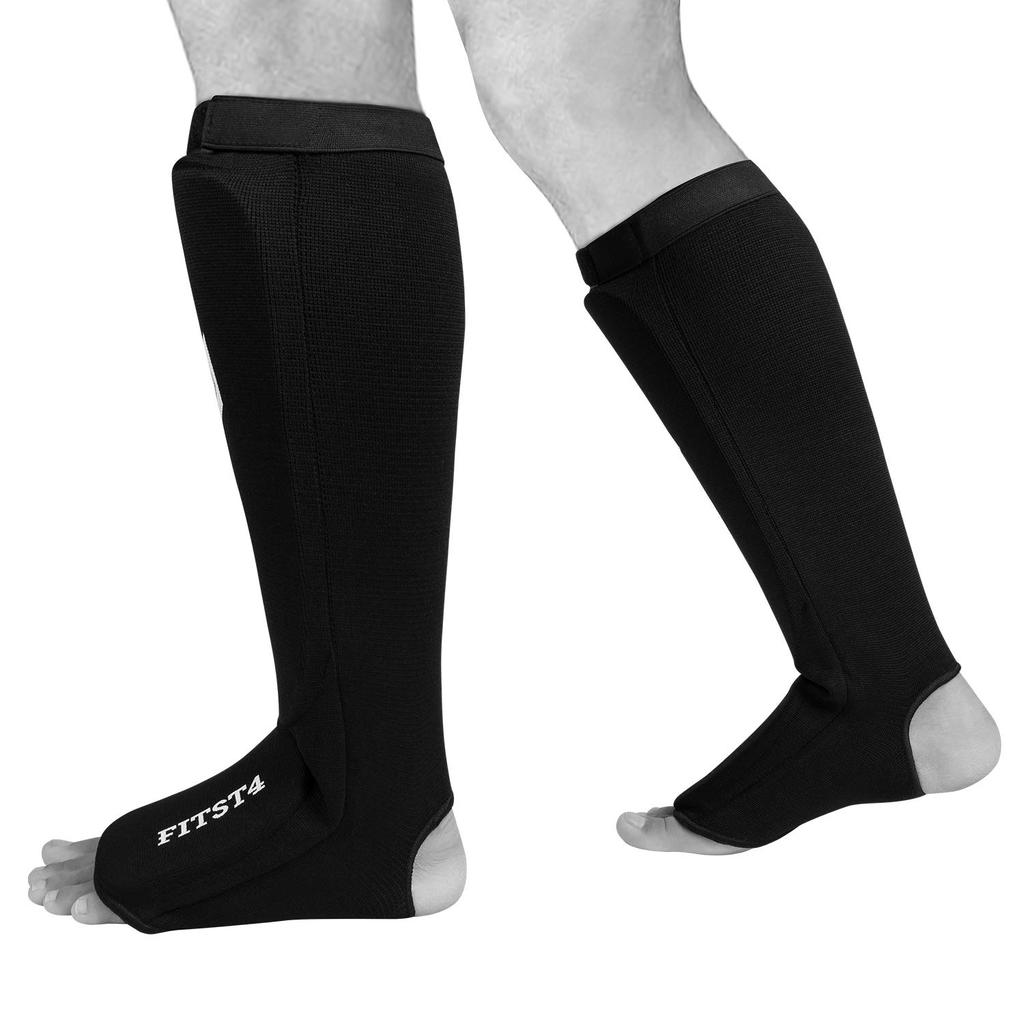 FitsT4 Muay Padded Elastic Shin Guards for Training and Sparring Medium Kickboxing, MMA, Thai, (1 Pair)