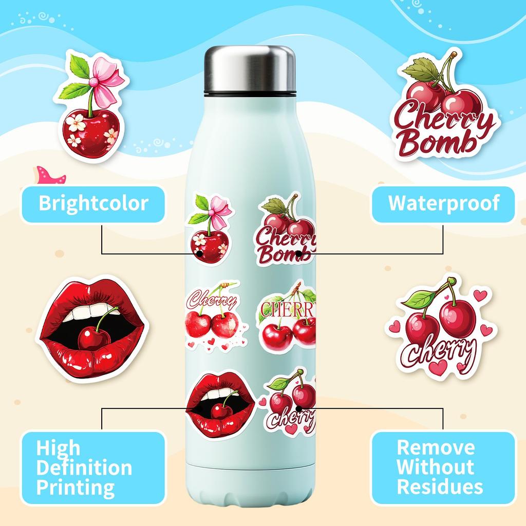 50PC Red Stickers For Refrigerator, Cup, Guitar, Phone Case Stickers