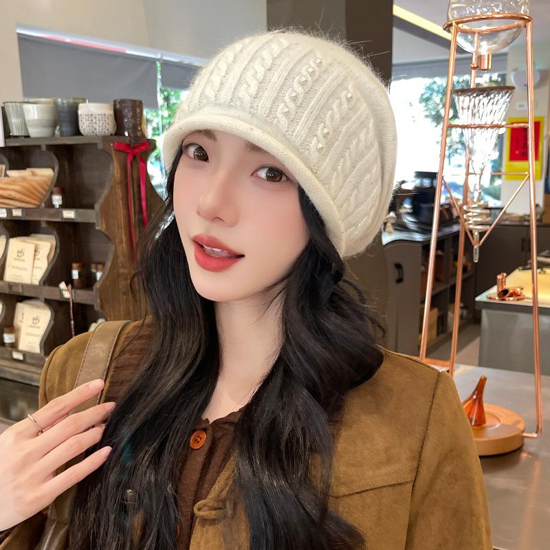 

Осенне-зимняя шапка женская теплая утолщенная вязаная шерстяная шапка жемчужная однотонная шапка осень и зима, берет для женщин, толстая шапка-пуловер One Size