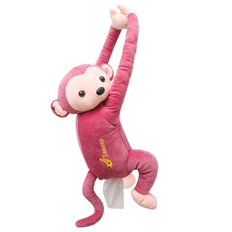 Cute Plush Monkey Hanging Tissue Boxes Animal Napkin Tissue Paper Boxes Holder for Car Home Garden Kitchen Storage