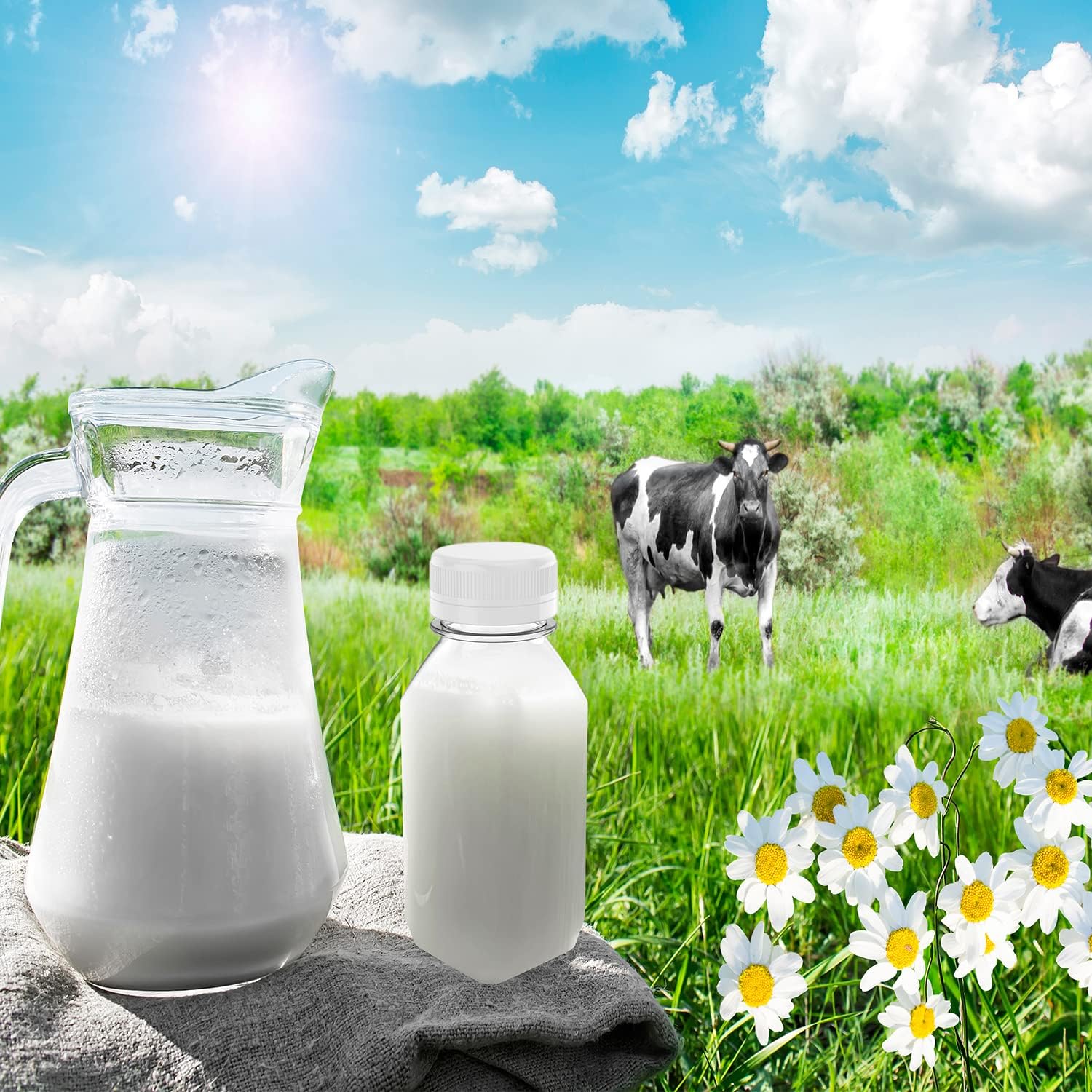 

MINGXIAN 6 шт. 5 унций Пластиковая бутылка для сока, Многоразовый прозрачный контейнер для напитков оптом, Подходит для сока, молока и других с белой крышкой