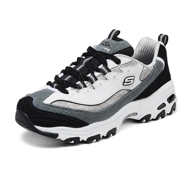 Skechers D'LITES 1.0 Women Low Chunky Sneakers White Black 150242-WBGY