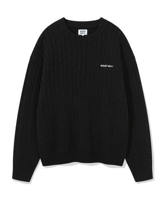 WACKY WILLY Basic Cable Knit Pullover Black
