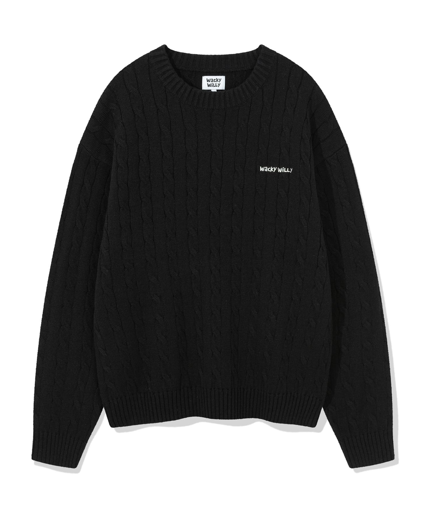 Wacky Willy Basic Cable Knit Pullover Black S