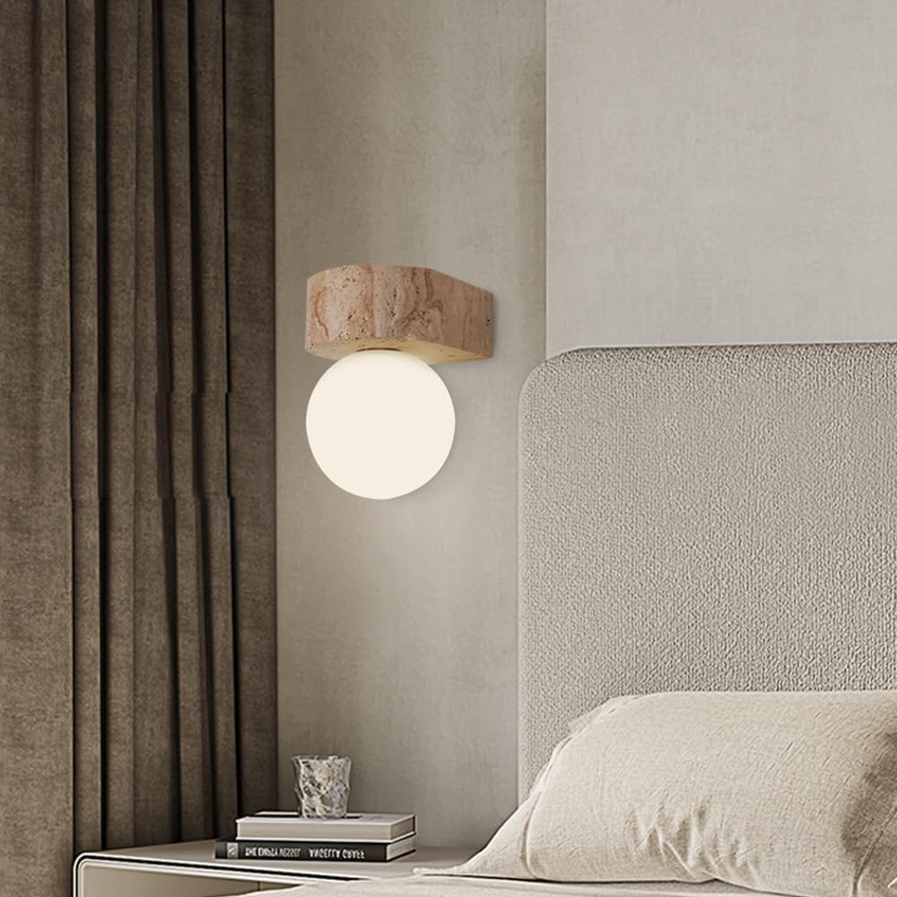 Mid Century Modern Wall Sconce White Milk Glass Marble Wall Light Fixtures Vintage Natural Stone Hallway Light Farmhouse Bedside Wall Mounted Lamp