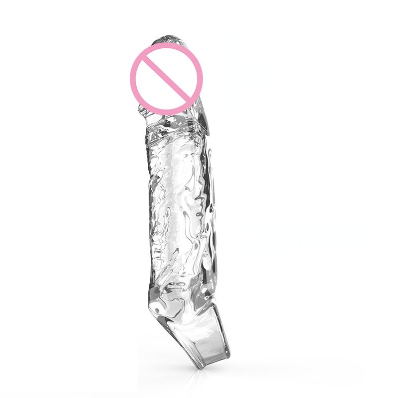 Reusable Penis Sleeve with Vibrator Penis Ring 19cm Clear Cock Ring Extender Soft Dick Enlarger for Couples Reusable Condoms
