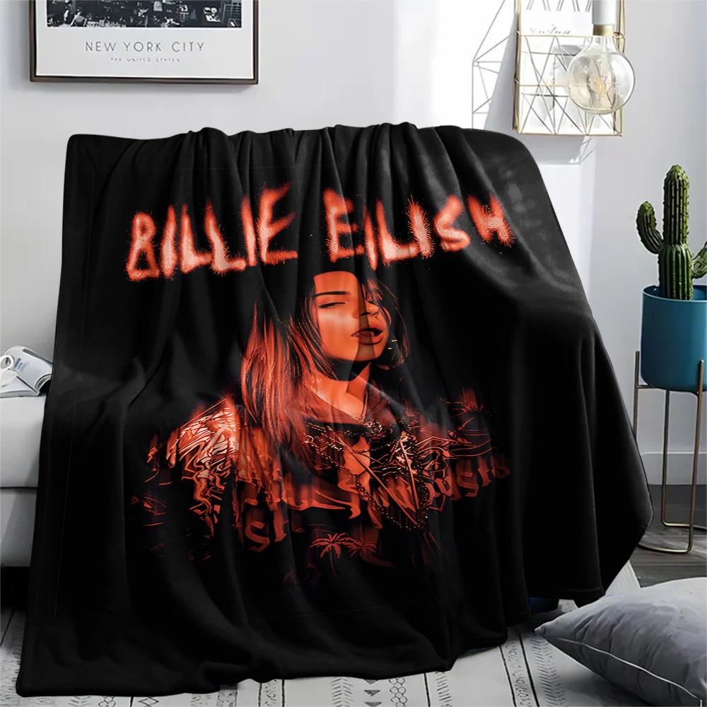 1PC Billie Eilish Print Flannel Blanket, High quality All Seasons, Home Decor, Warmth and Comfort, Perfect for Christmas Gifts