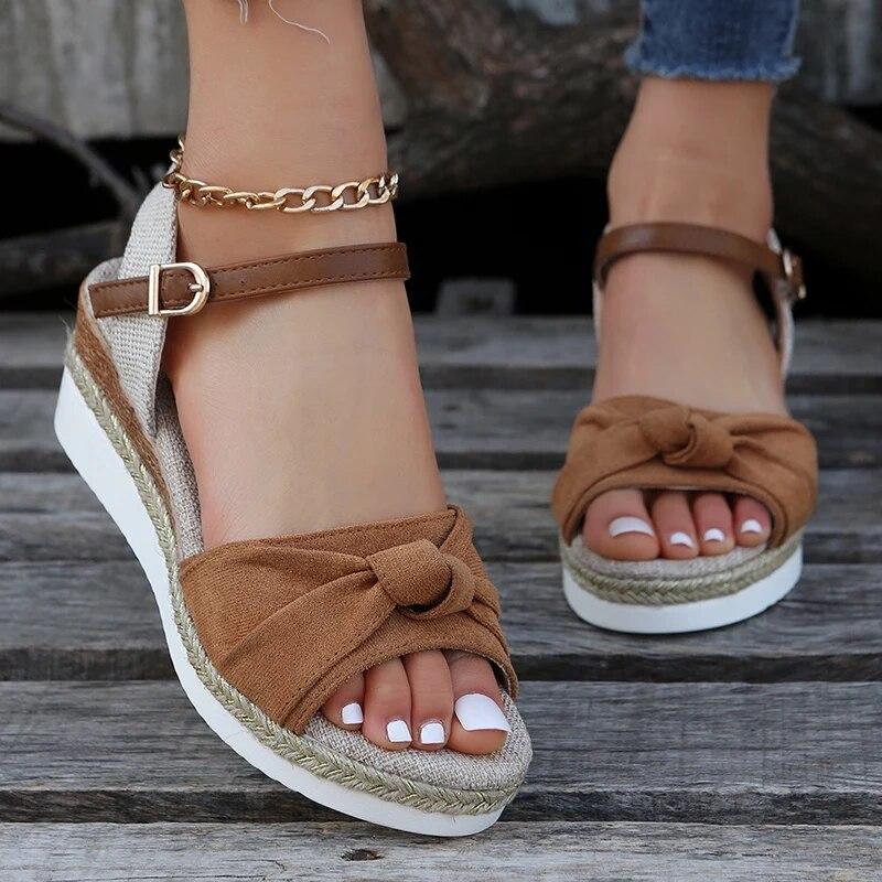 Summer Mix Color Platform Sandals Women Comfort Med Heels Espadrille Shoes Woman Ankle Buckle Wedges Sandalias De Mujer