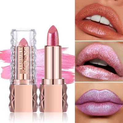 Fine Glitter Lipstick, Quicksand Gold Lipstick, Moisturizing Silky Mermaid Girl Pink, Long-lasting Waterproof, Grapefruit Orange