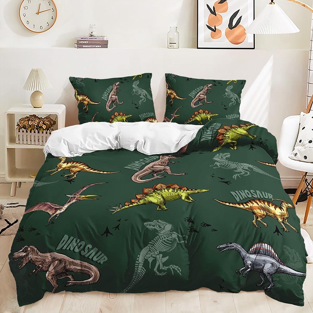 Cartoon Animal Bedding Set Children's Teen Duvet Cover Pillowcase with Dinosaur Pattern Boys Single Double King Queen, 2/3 Pieces
