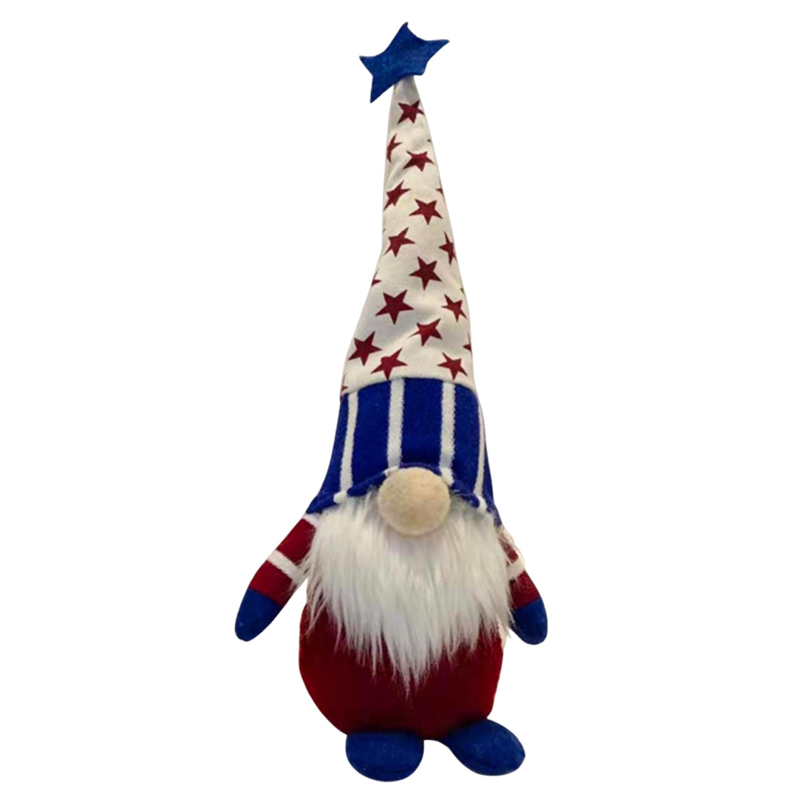 

Faceless Plush Doll Patriotic Star Hat Striped Sleeve Soft Decorative Figurine for Holiday Home Office Shelf Table One Size червоний