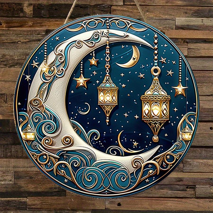 2D Płaski 20cm Ramadan Festiwal Drewniana Wisząca Dekoracja Ścienna - Księżyc Uniwersalny Drewniany Wisiorek Świąteczny, Dekoracja Domu, Znak Powitalny Dekoracja Imprezy, Drewno