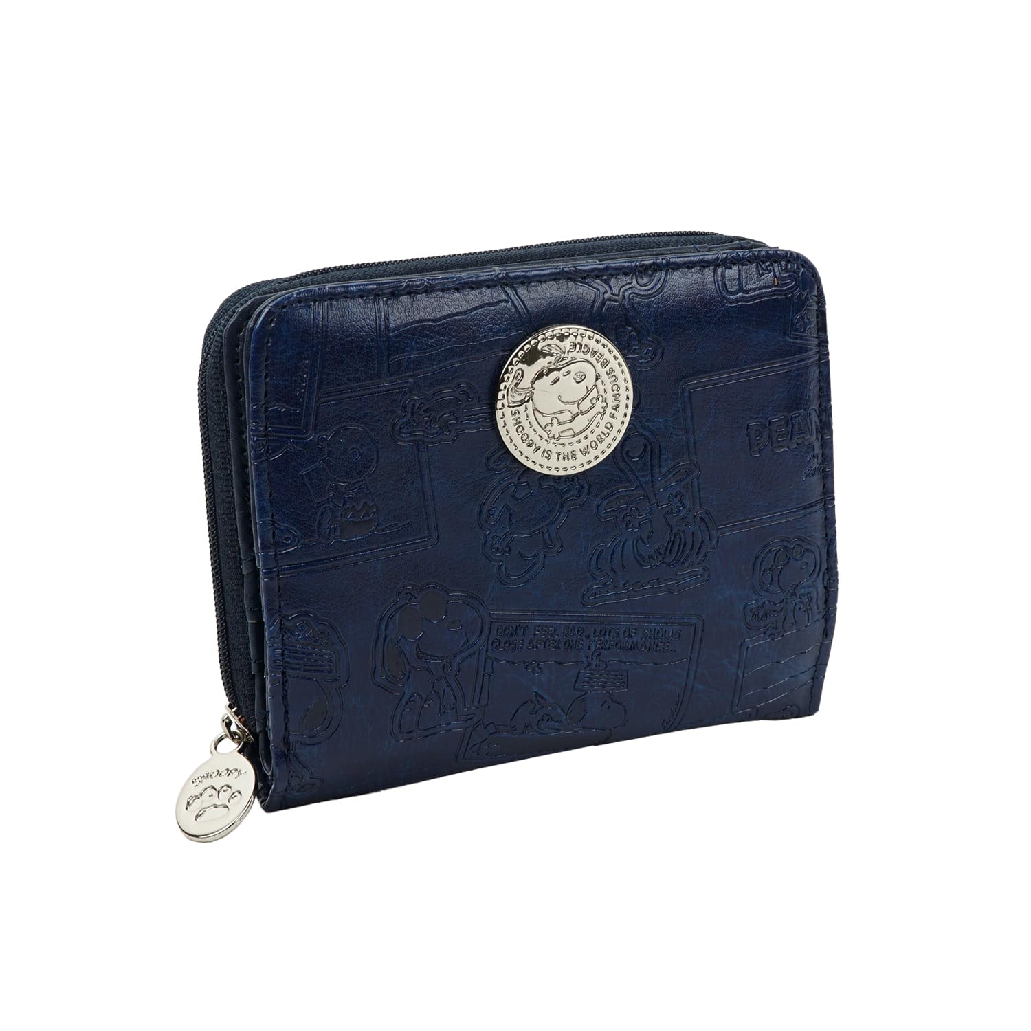 

Snoopy Bifold Wallet with Popular Character and Medal Navy Women s Zip-Around Closure, Design,