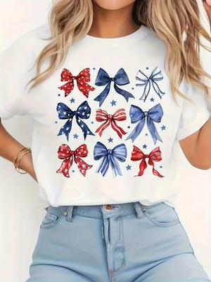 American Flag Bows Print T-shirt
