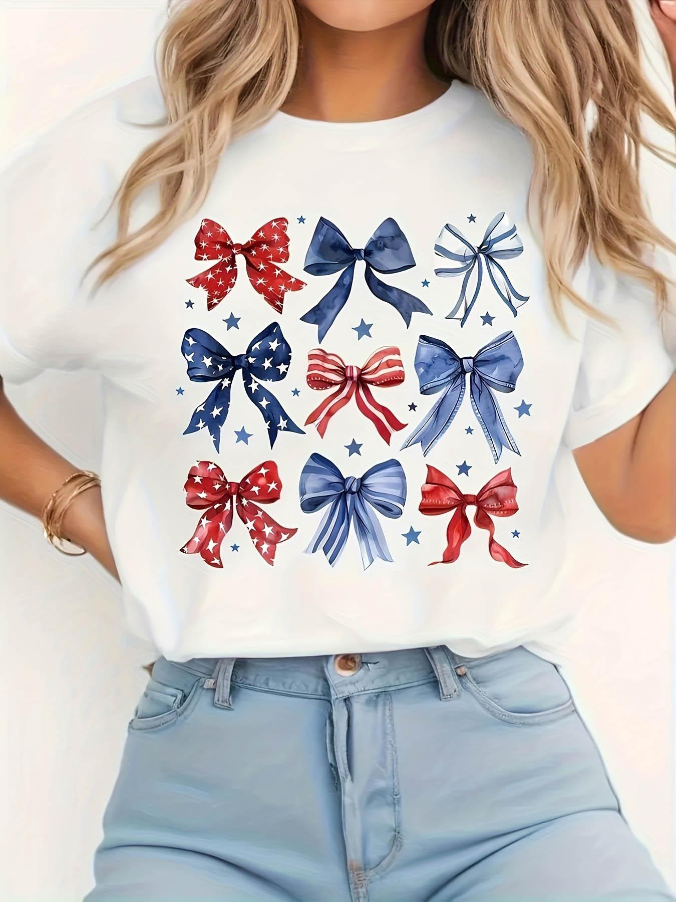 American Flag Bows Print T-shirt XXL