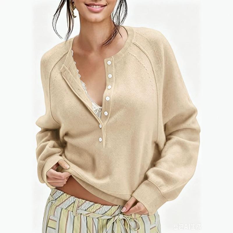Autumn and Winter New Women's Breasted Semi-open Neck Sweater Versatile Knitted Top Women
