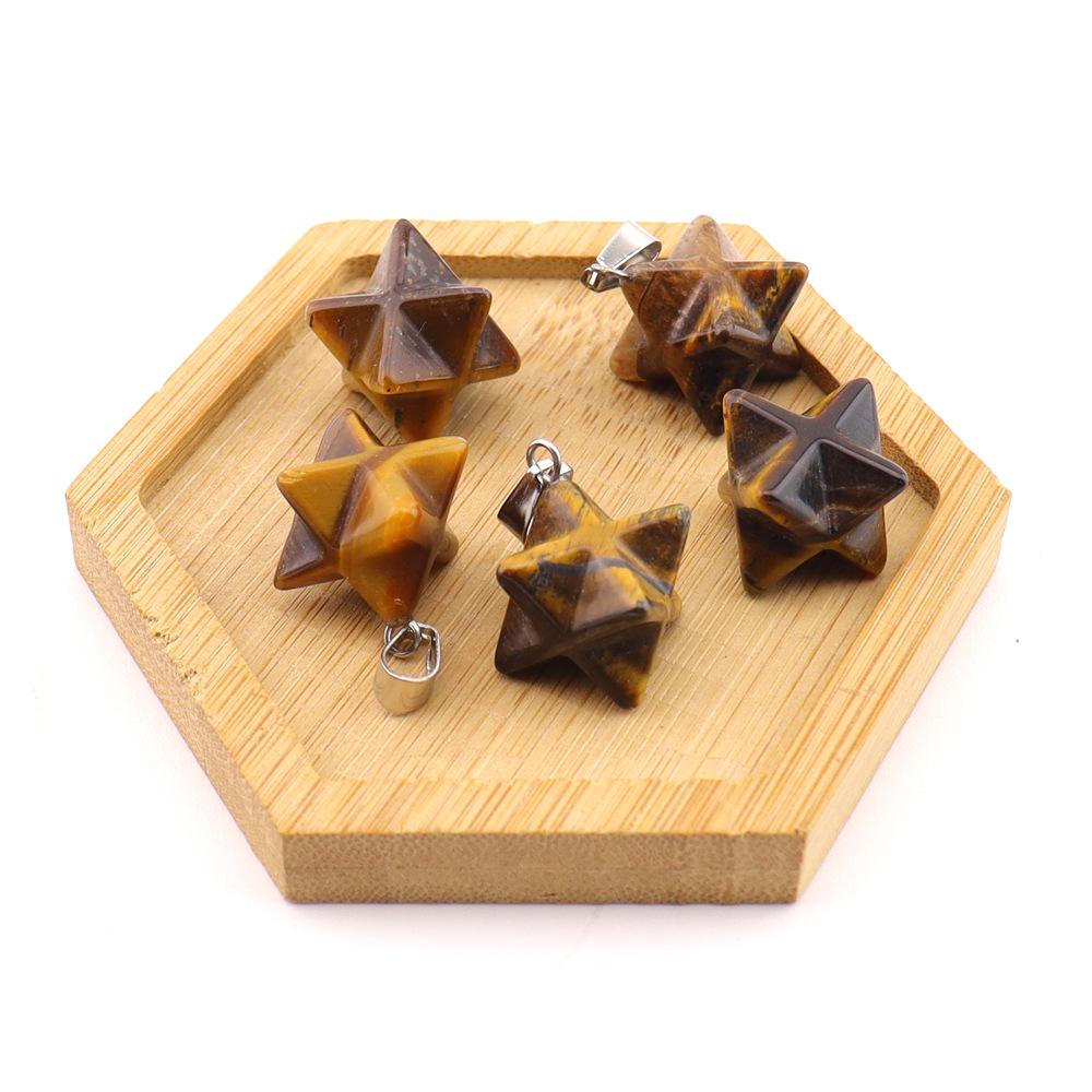 24mm Natural Agate Amethyst & Rose Quartz Hexagram Pendant