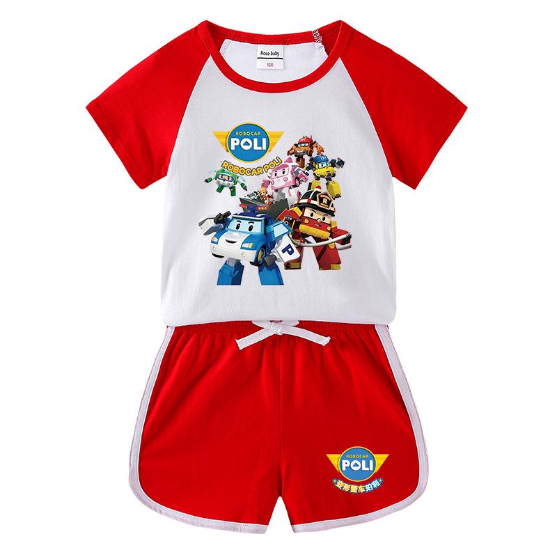 Kids' Color Block Summer Sports Set: Short-Sleeve T-Shirt & Hot Pants.