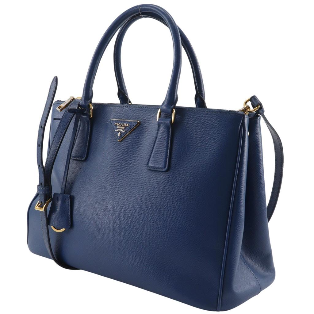 PRADA Galleria Tote Bag 2WAYShoulder Blue Safiano Women Used