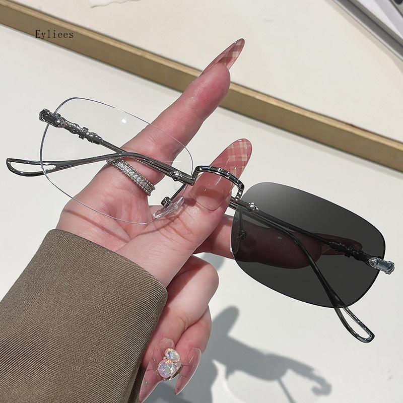 Photochromic Anti-blue Glasses Frameless Temperament Flat Lens Burst Glasses Women Men Fashion Eyewear Eyeglasses Óculos