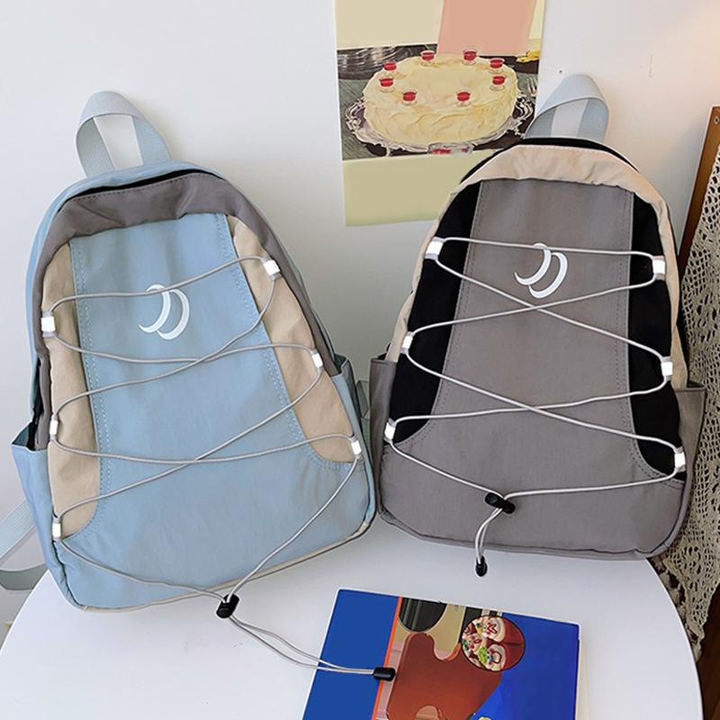 SCIONE New Fashion Backpack Japanese Style Stitching Contrast Drawstring Backpack Lightweight Sports Outdoor Travel Bag Student Schoolbag
