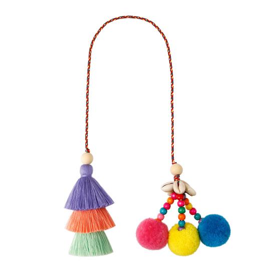 

Tassel Pendant Retro Ethnic Style Straw Canvas Tote Bag Decor Colorful Fur Ball Keychain Handbag Accessory