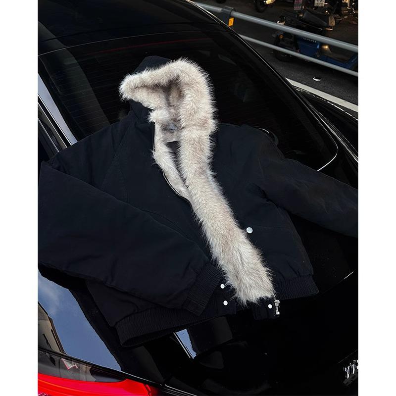 Men's Zuo Shan Diao Winter Hooded Cotton Jacket with Faux Fur Collar - American High Street Style