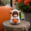 Home Entrance Accents Highland Cow Ghost Figurine with Pumpkin Candy Bowl Cute Halloween Small Treat Storage Tabletop Decor for Farmhouse Decoration