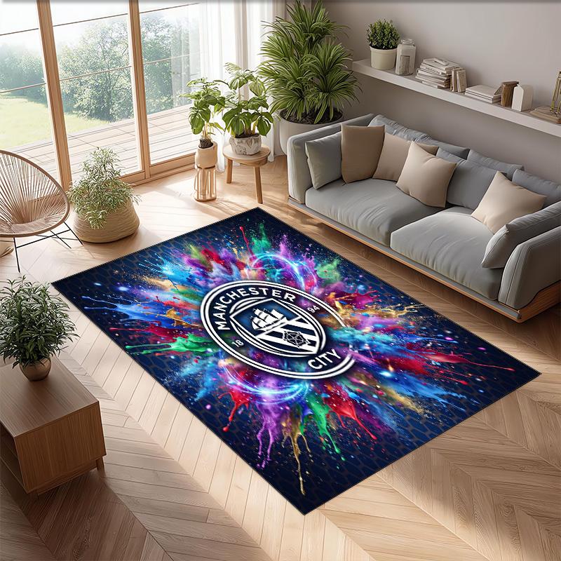 Manchester City Printed Flannel Area Rug Non Slip Soft Polyester Floor Carpet Indoor Decor Mat for Bedroom Living Room Sofa