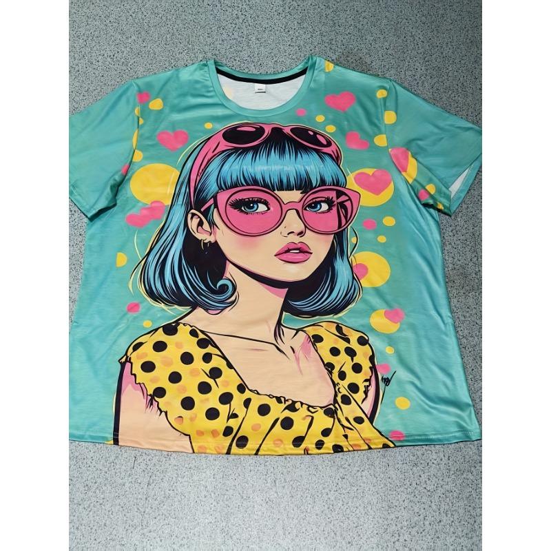 

Large Women s Printed T-shirt - Bright Loose Short Sleeve Round Neck Casual Top S