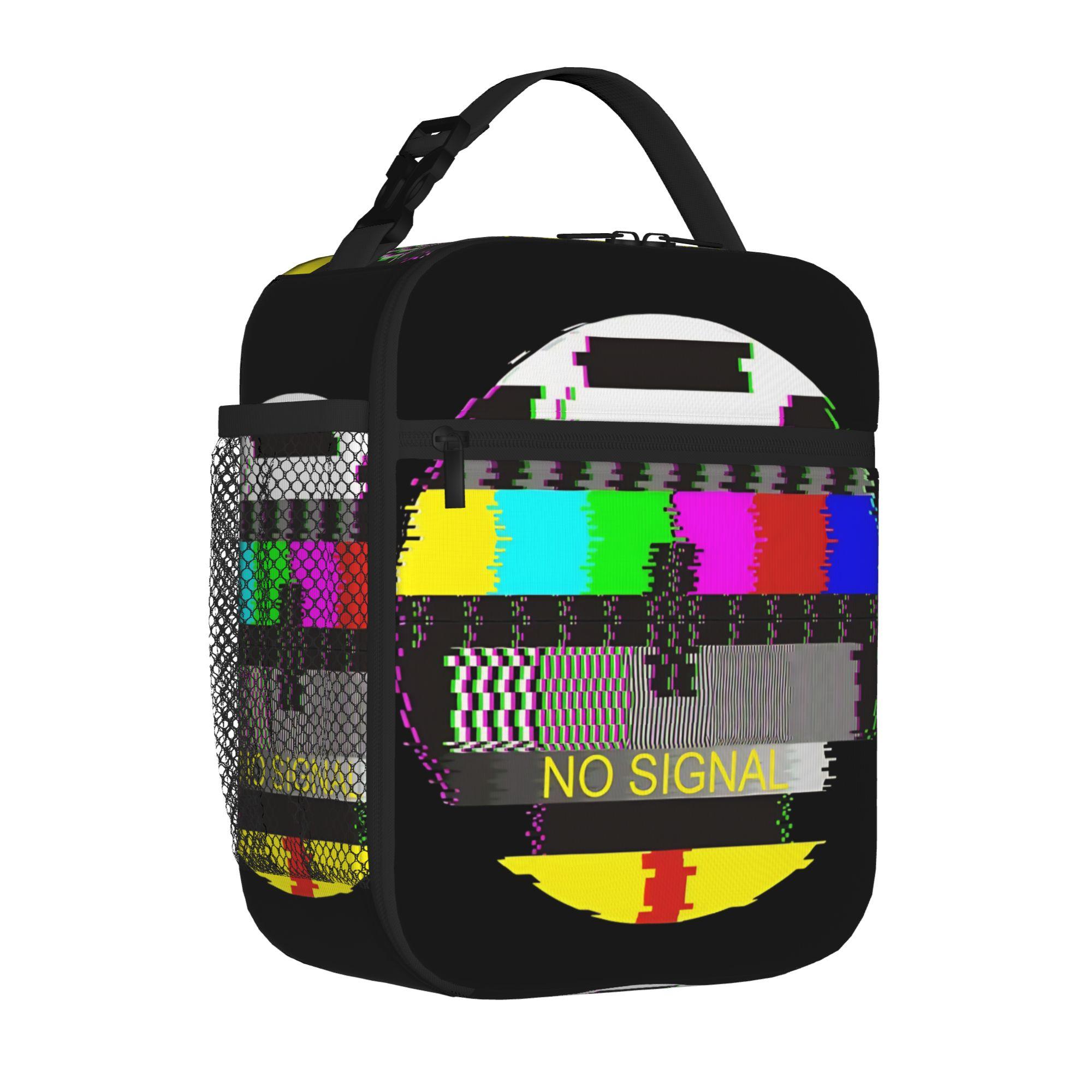 Retro TV Test Card Glitched No Signal Tote Insulated Lunch Bag Retro Carry Food Bags Reusable Cooler Thermal Large Capacity Box One Size