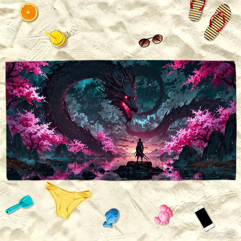 Dragon Towel Soft Lightweight Anti-Sand Large Beach Towel Quick-Drying Bath Sports Family