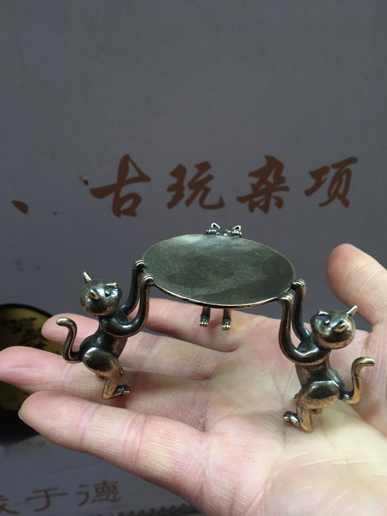 Free Shipping Chinese Bronze Plate Cats Lion, Angel Animal Oil Lamp Candle Holder Candlestick Statue