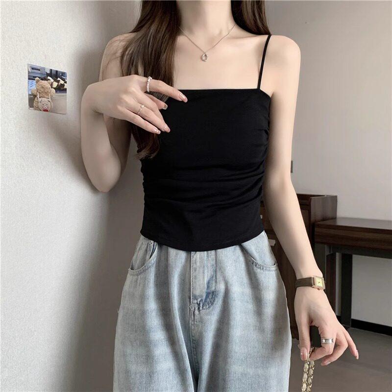 Elegant White Camisole with Chest Pads - Women's Stylish Summer Top for Inner and Outer Wear