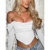 Women's Mesh Sheer Lace Puff Corset Crop Top Off Shoulder Sexy Pleated Chiffon Bustier For Cute Women Trendy - PJ